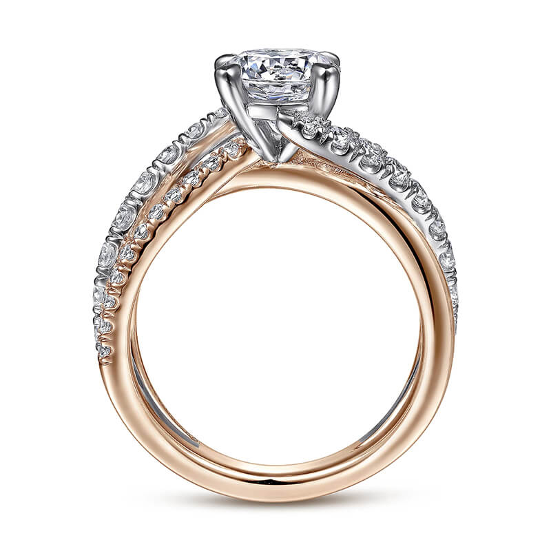 Rose Gold Two Tone Moissanite Criss-Cross Pave Engagement Ring