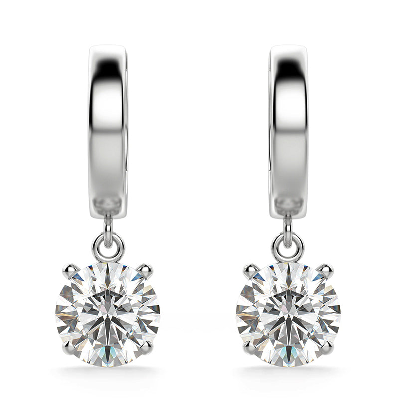 Round Cut Solitaire Moissanite Drop Earrings In Sterling Silver