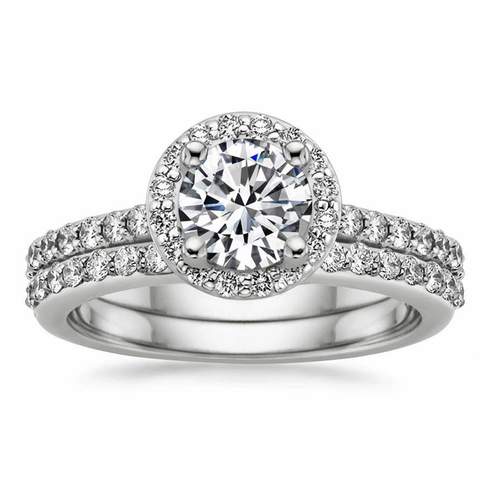 Round Halo Moissanite Pave Engagement Ring