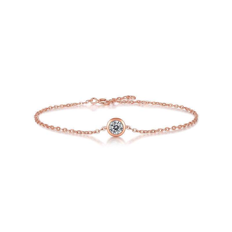 Round Moissanite Rose Gold Bezel Sterling Silver Bracelet