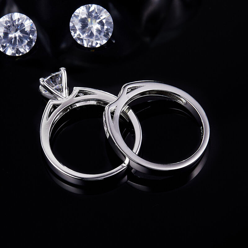 Round Moissanite Channel Set Accents Bridal Engagement Ring Set