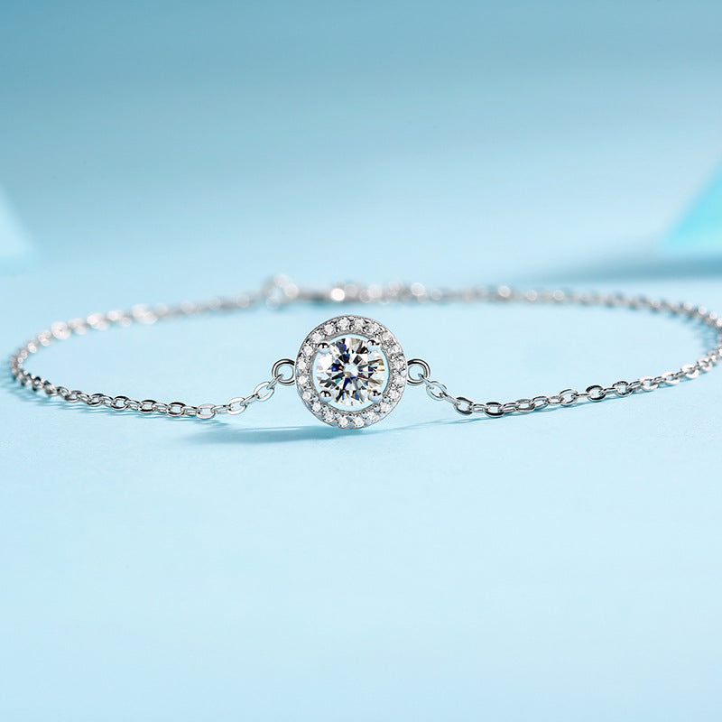 Round Moissanite Halo Sterling Silver Bracelet