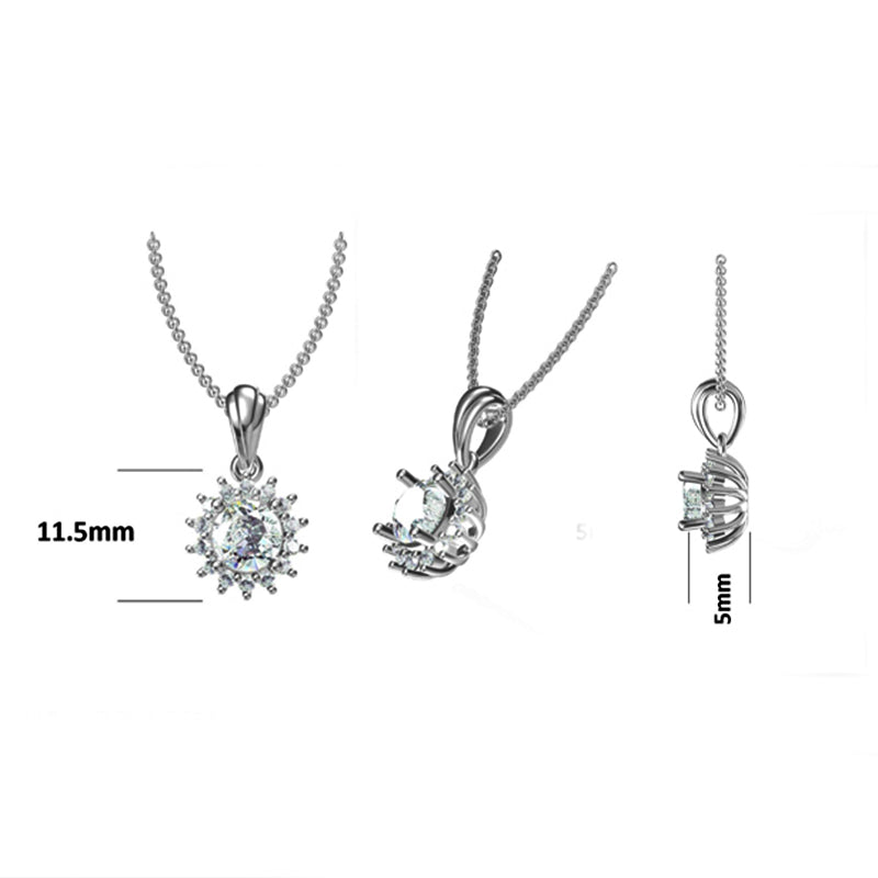 Round Moissanite Halo Sunflower Sterling Silver Necklace