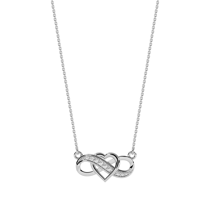 Round Moissanite Heart Infinity Necklace In Sterling Silver