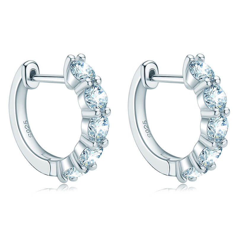 Round Moissanite Huggie Hoop Sterling Silver Earrings