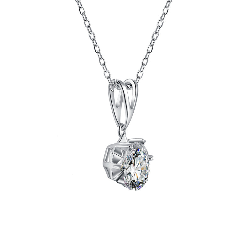 Solitaire Round Moissanite Snowflake Sterling Silver Necklace Pendant