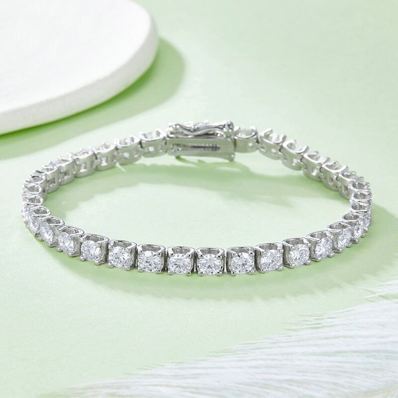 Round Moissanite Sterling Silver Bracelet