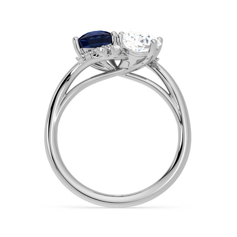 Round Moissanite With Blue Sapphire Cluster Engagement Ring