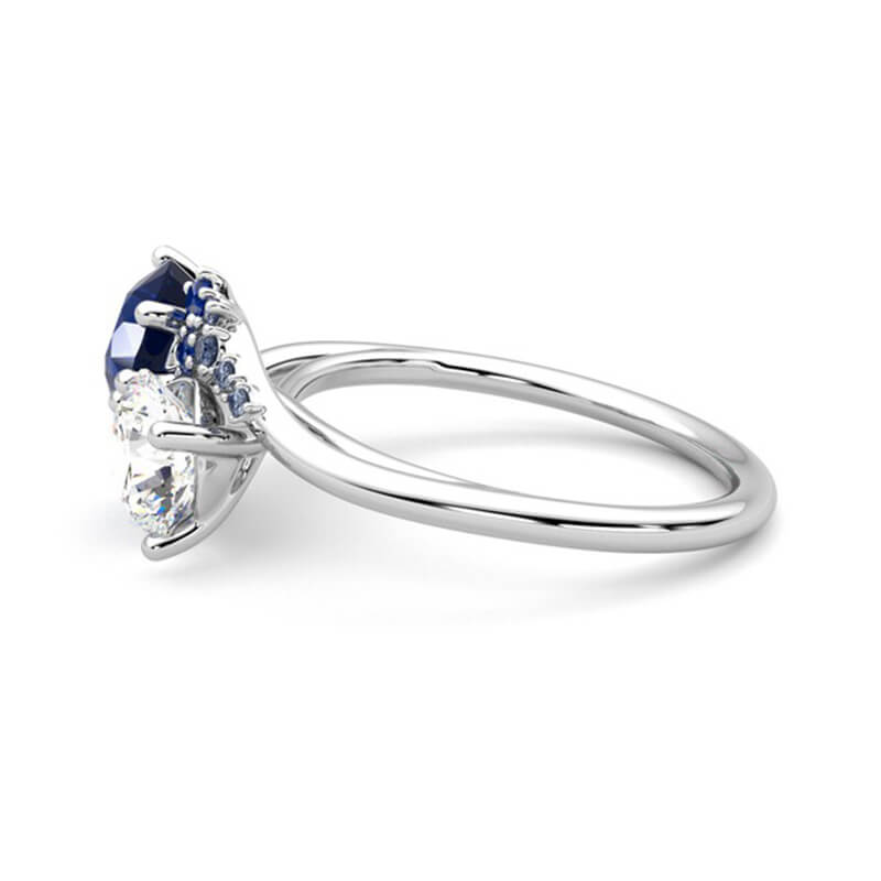 Round Moissanite With Blue Sapphire Cluster Engagement Ring