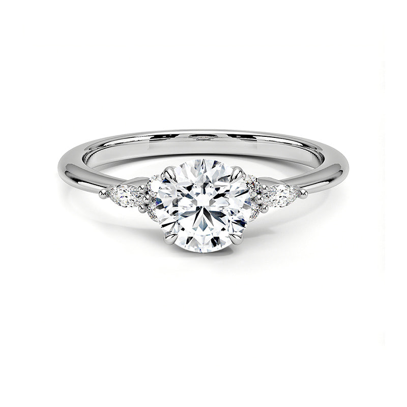 Round Moissanite With Cluster Accents Engagement Ring