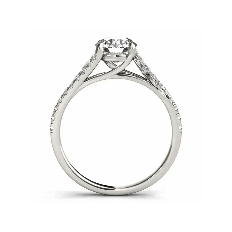 Round Moissanite With Marquise Accents Pave Engagement Ring