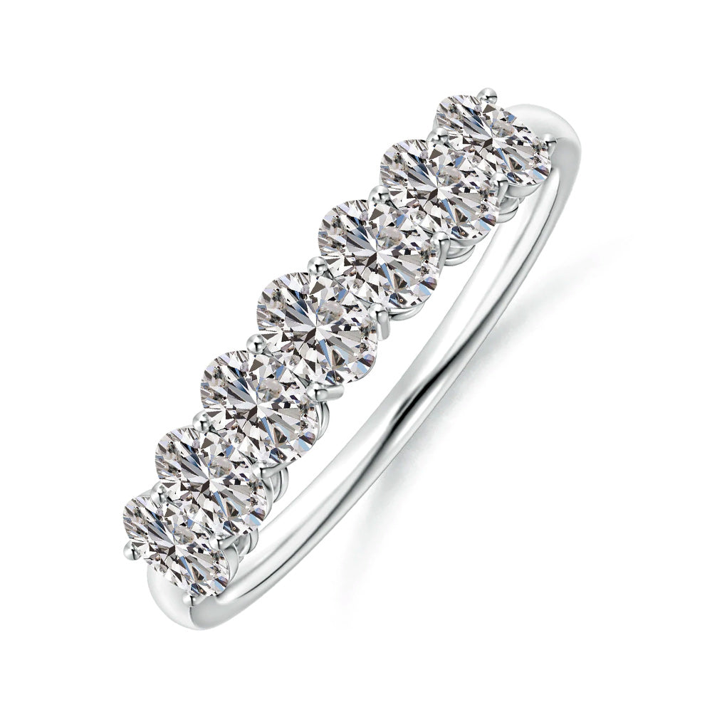 Seven Stone Oval Cut Moissanite Half Eternity Wedding Band Ring