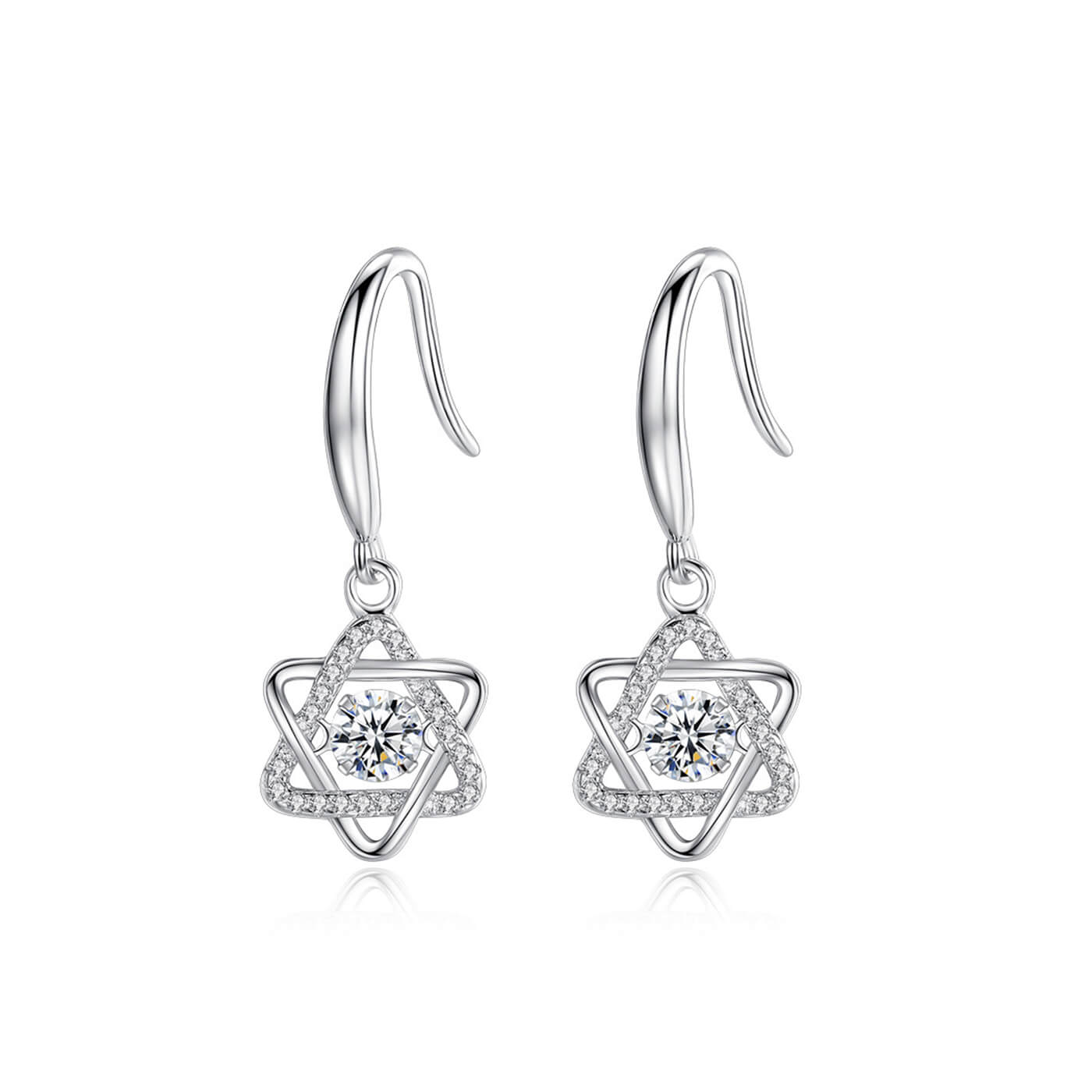 Round Moissanite Six Pointed Star Sterling Silver Earrings