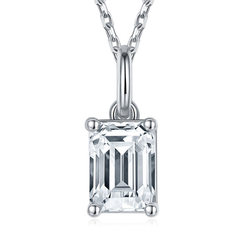 Solitaire Emerald-Cut Moissanite Necklace Pendant