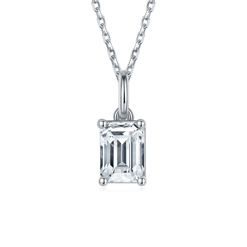 Solitaire Emerald-Cut Moissanite Necklace Pendant