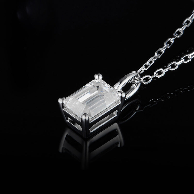 Solitaire Emerald-Cut Moissanite Necklace Pendant