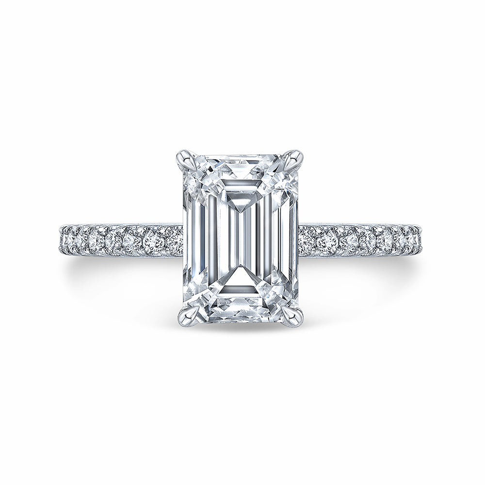 Solitaire Emerald-Cut Moissanite Pave Engagement Ring