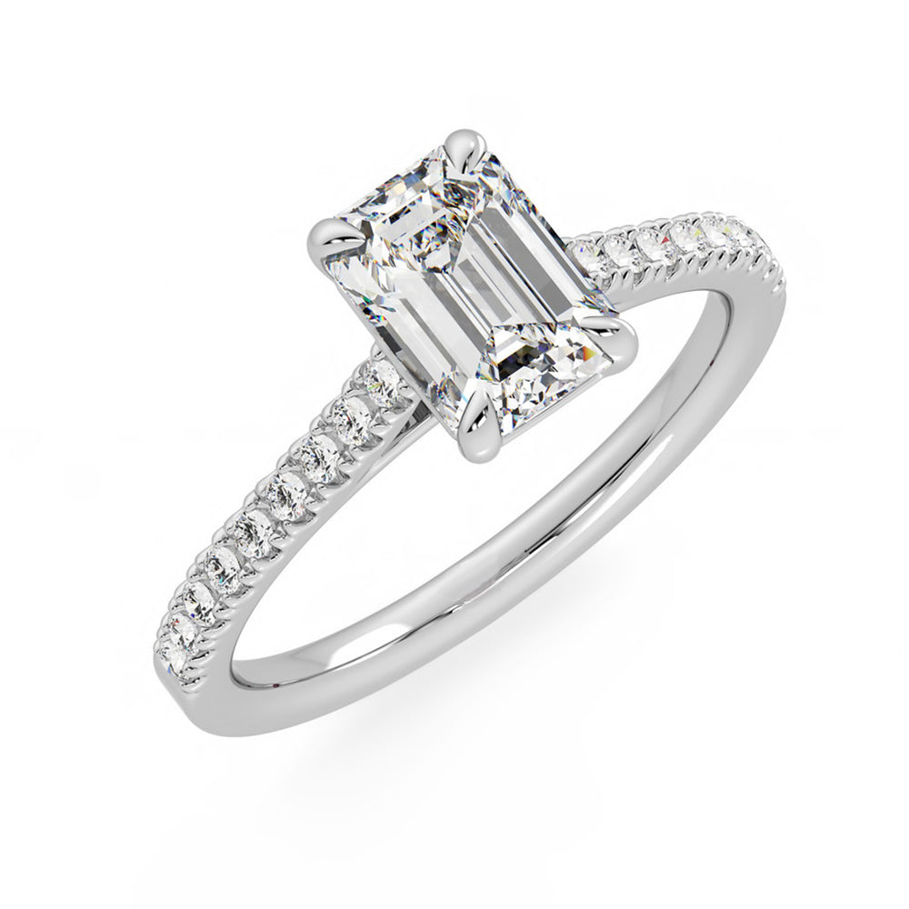 Solitaire Emerald-Cut Moissanite Pave Engagement Ring