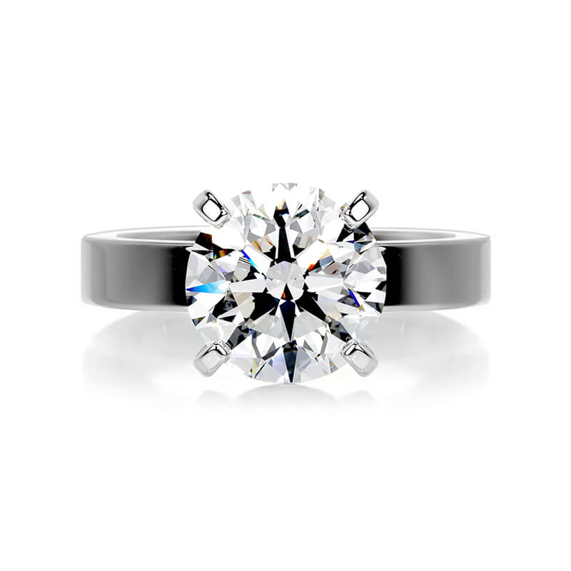 Solitaire Moissanite Four Prong Flat Shank Engagement Ring