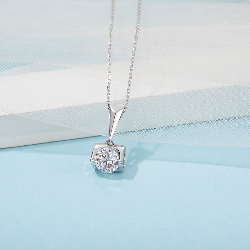 Solitaire Moissanite Heart-Shaped Sterling Silver Necklace Pendant