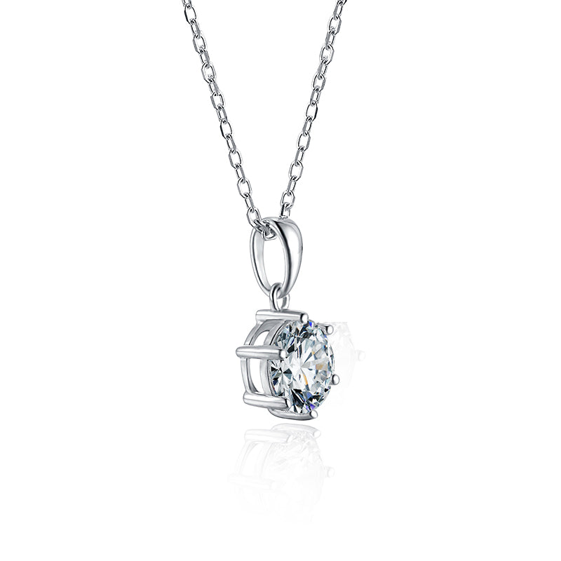 Solitaire Moissanite Six-Prong Sterling Silver Necklace Pendant