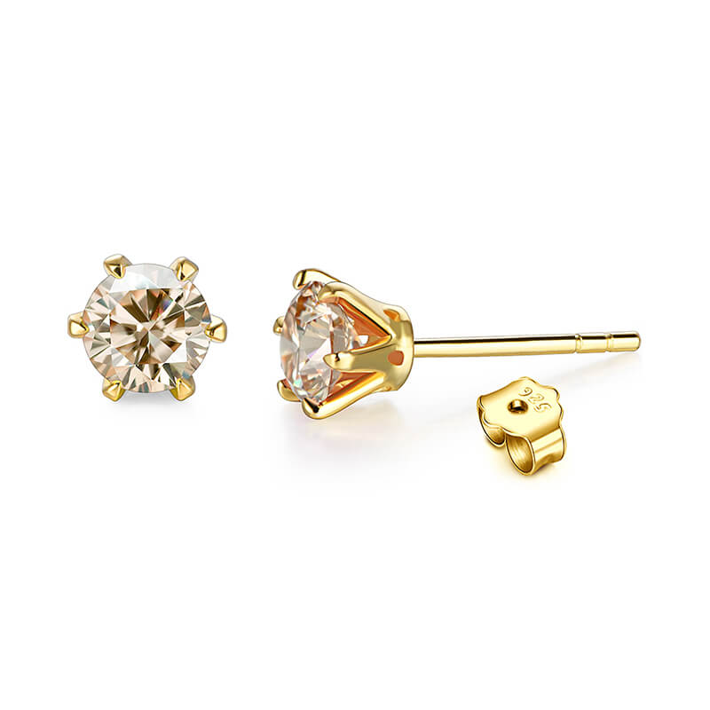 Solitaire Moissanite Six Prong Sterling Silver Stud Earrings