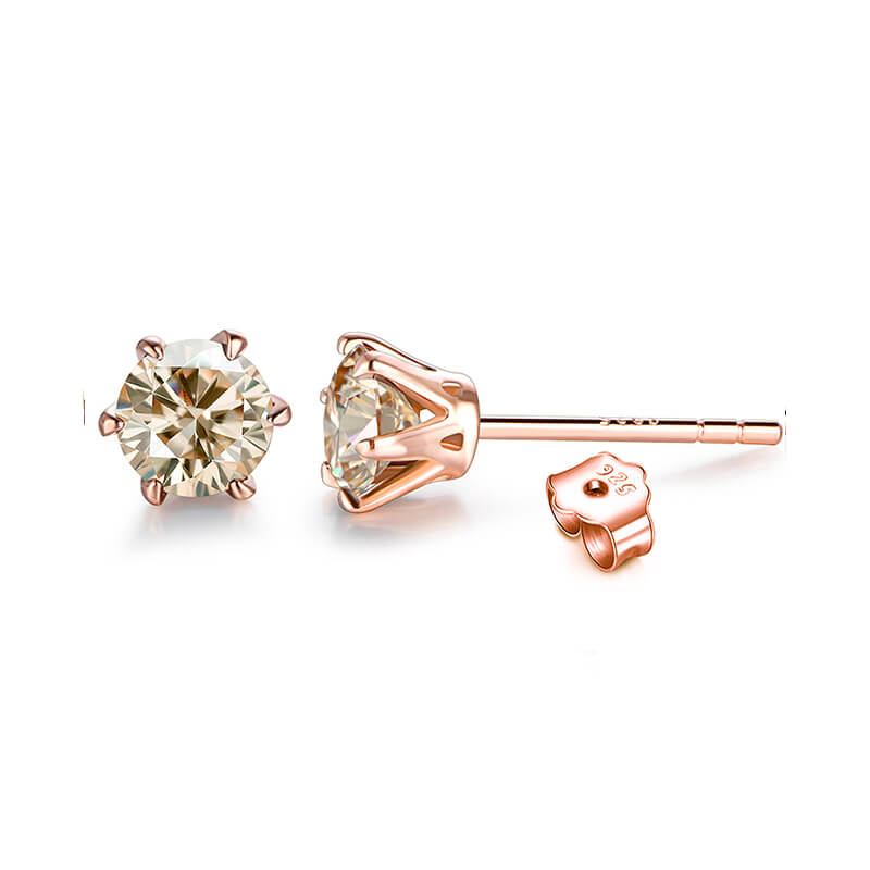 Solitaire Moissanite Six Prong Sterling Silver Stud Earrings