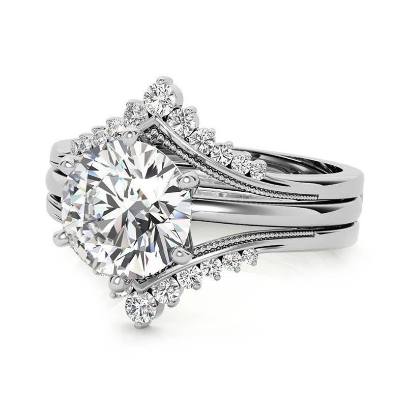 Solitaire Moissanite With Enhancer Shank Bridal Engagement Ring Set