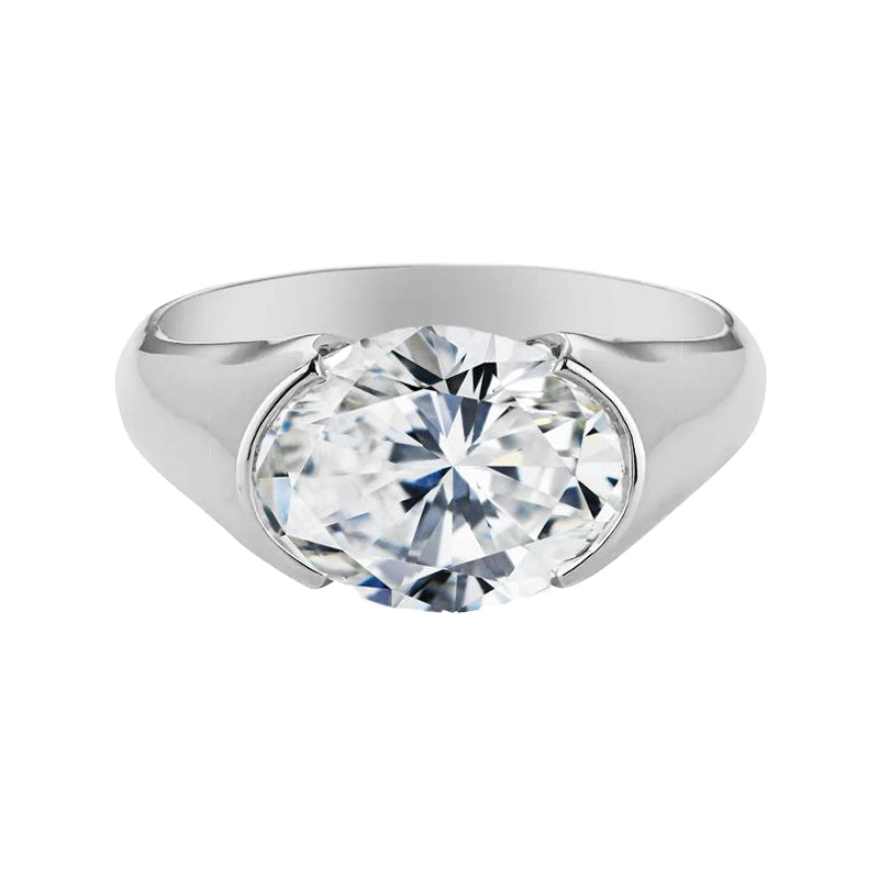 Solitaire Oval Moissanite Half Bezel Set Engagement Ring