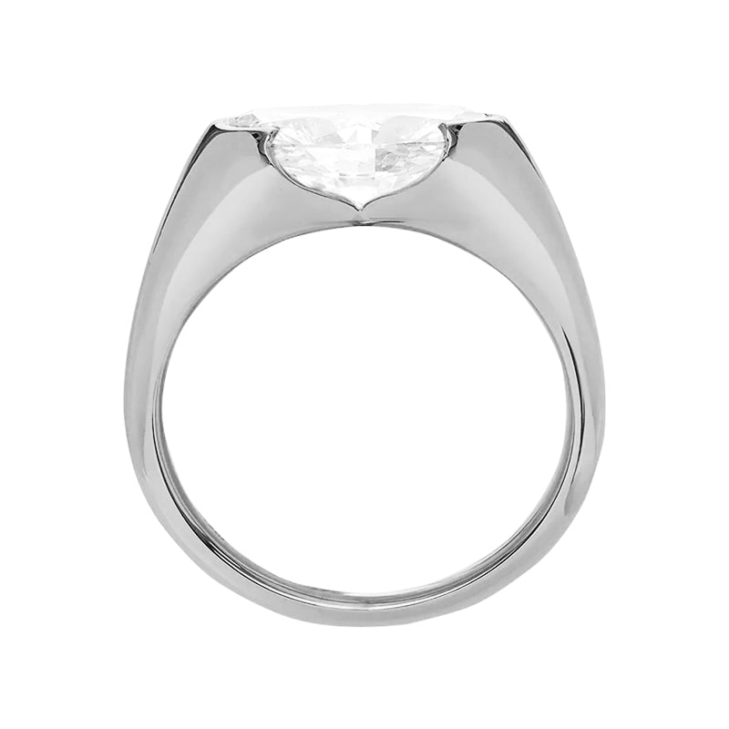 Solitaire Oval Moissanite Half Bezel Set Engagement Ring