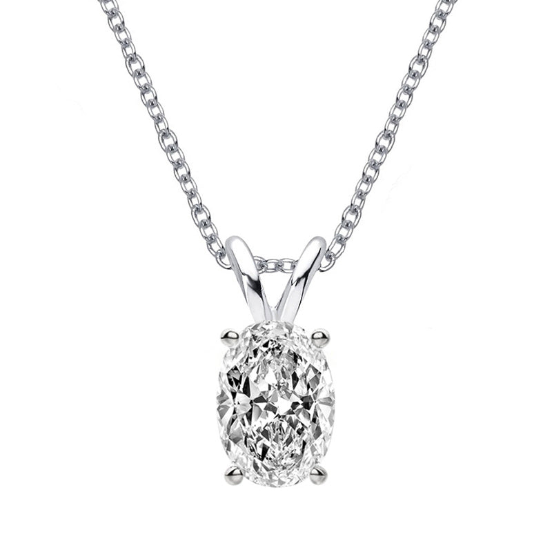 Solitaire Oval Moissanite Sterling Silver Necklace Pendant