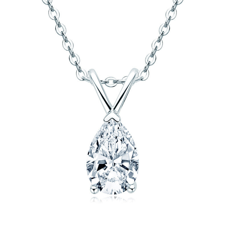 Solitaire Pear-Cut Moissanite Sterling Silver Necklace Pendant