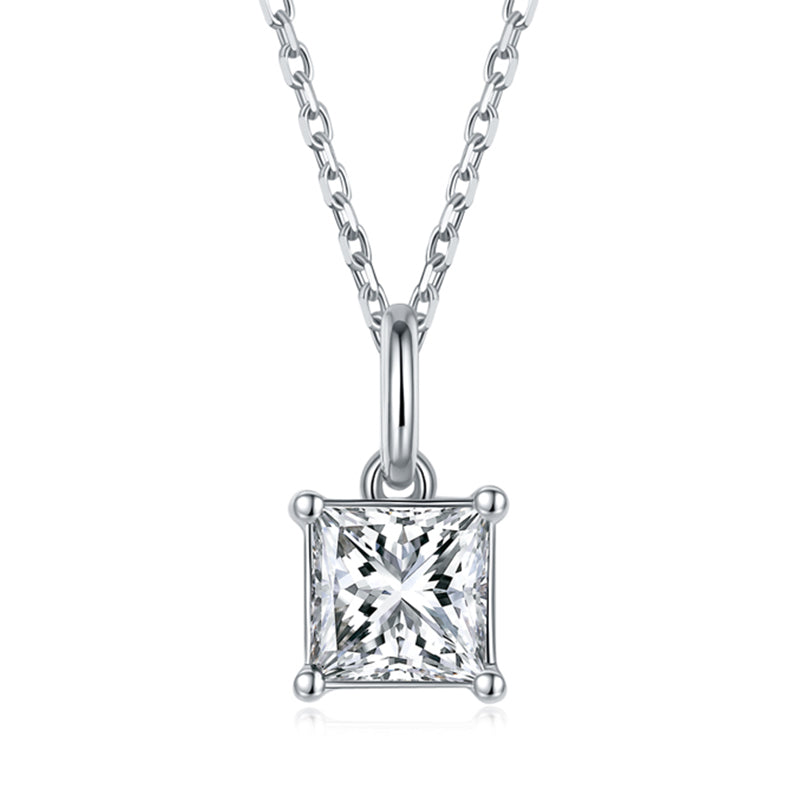 Solitaire Princess-Cut Moissanite Sterling Silver Necklace Pendant