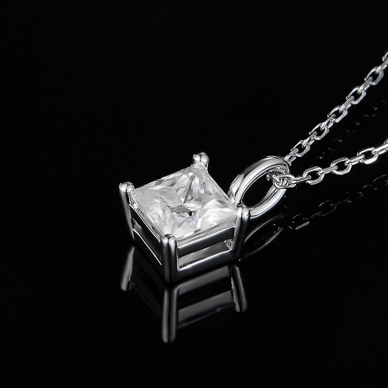 Solitaire Princess-Cut Moissanite Sterling Silver Necklace Pendant