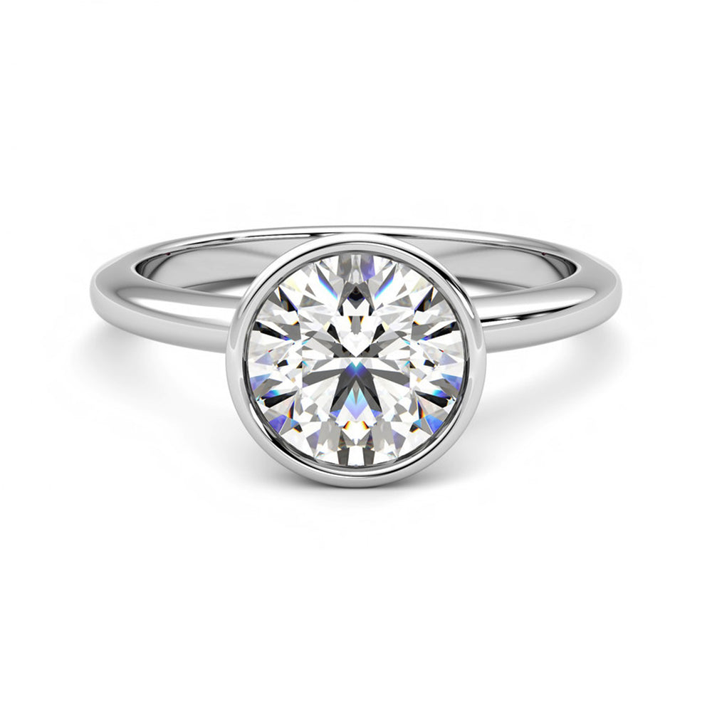 Solitaire Round Moissanite Bezel Set Engagement Ring