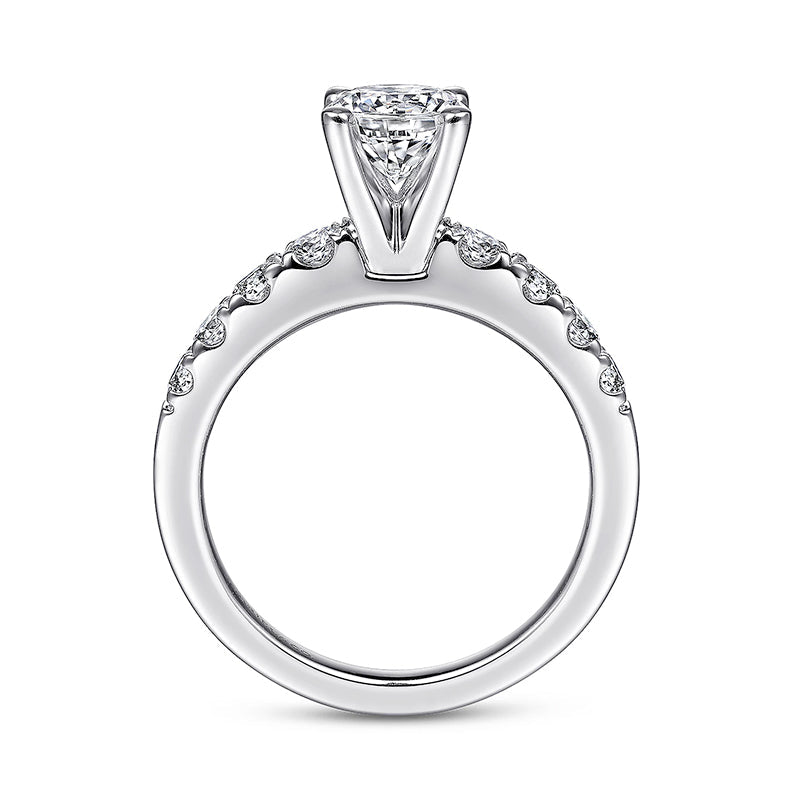 Solitaire Round Moissanite Four Prong Pave Engagement Ring