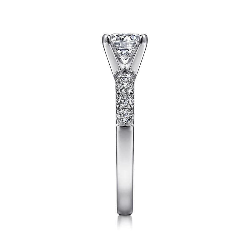 Solitaire Round Moissanite Four Prong Pave Engagement Ring