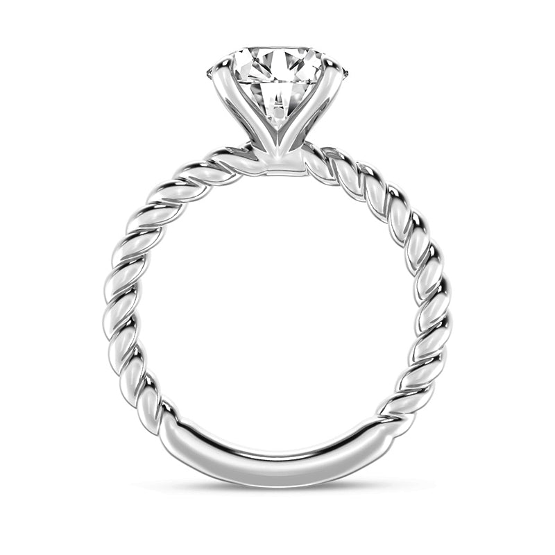 Solitaire Round Moissanite Twisted Rope Bead Engagement Ring