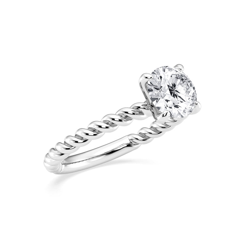 Solitaire Round Moissanite Twisted Rope Bead Engagement Ring