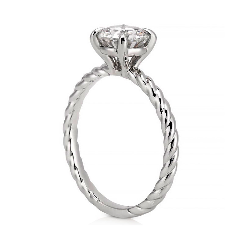 Solitaire Round Moissanite Twisted Rope Bead Engagement Ring