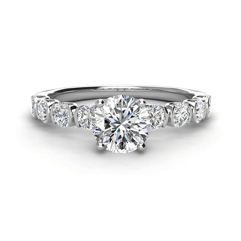 Solitaire with Half Bezel Accents Moissanite Engagement Ring