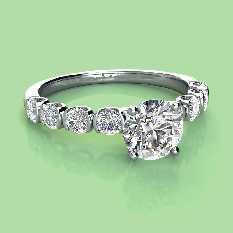 Solitaire with Half Bezel Accents Moissanite Engagement Ring