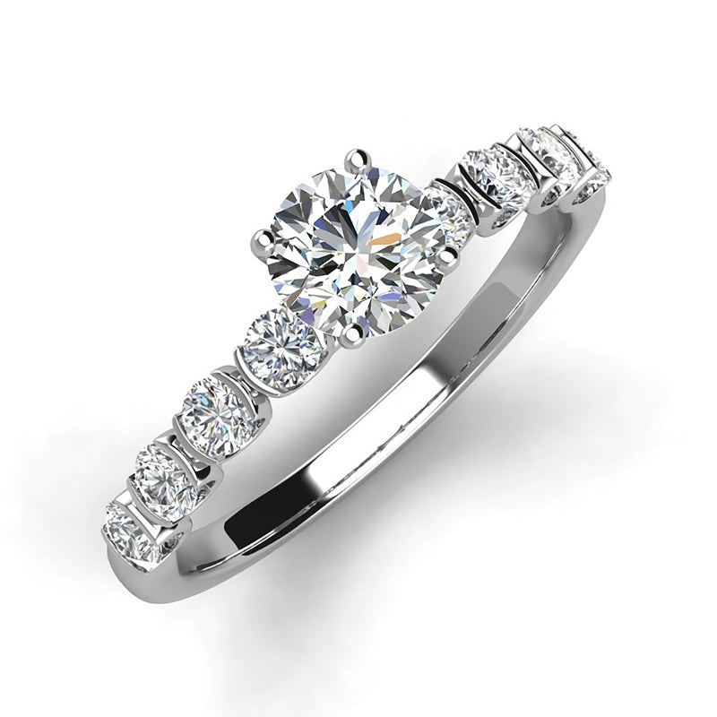 Solitaire with Half Bezel Accents Moissanite Engagement Ring