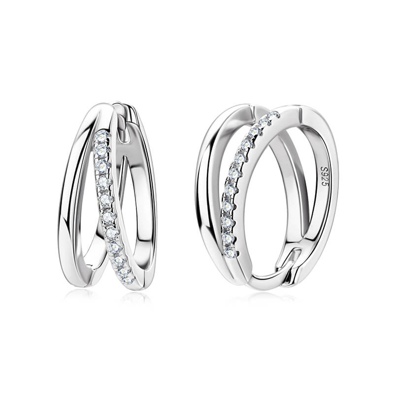 Split Hoop Moissanite Pave Earrings In Sterling Silver