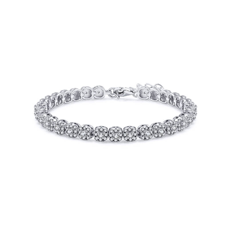 Square Halo Round Moissanite Tennis Sterling Silver Bracelet