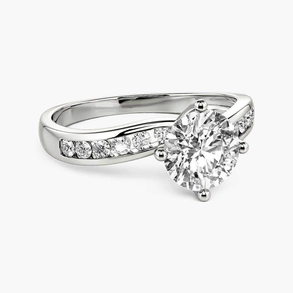 Swirl Bypass Moissanite Channel Set Engagement Ring