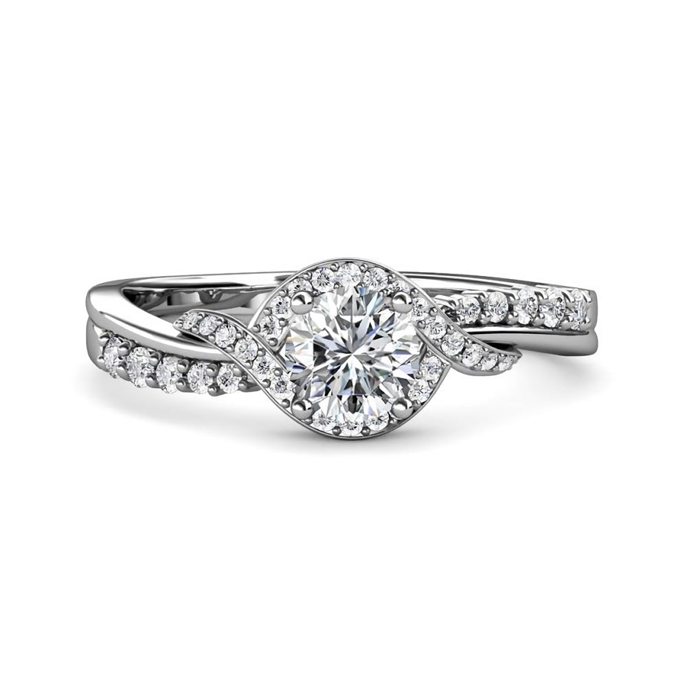 Swirl Bypass Halo Moissanite Twisted Pave Engagement Ring