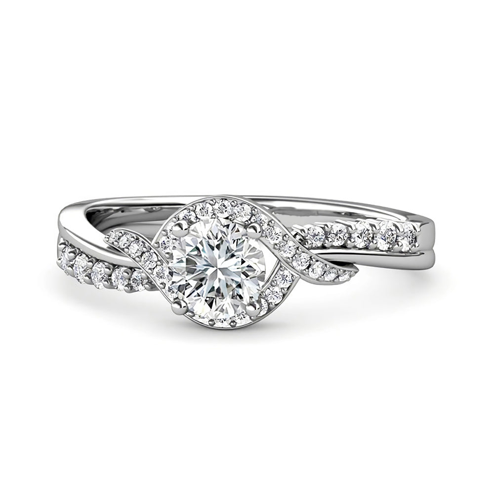 Swirl Bypass Halo Moissanite Twisted Pave Engagement Ring