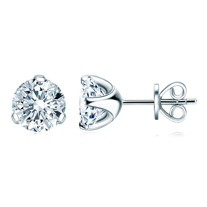 Three-Prong Round Moissanite Stud Earrings In Sterling Silver