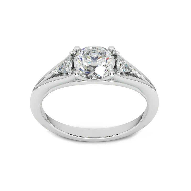 Three Stone Round Moissanite And Trillion Accents Engagement Ring